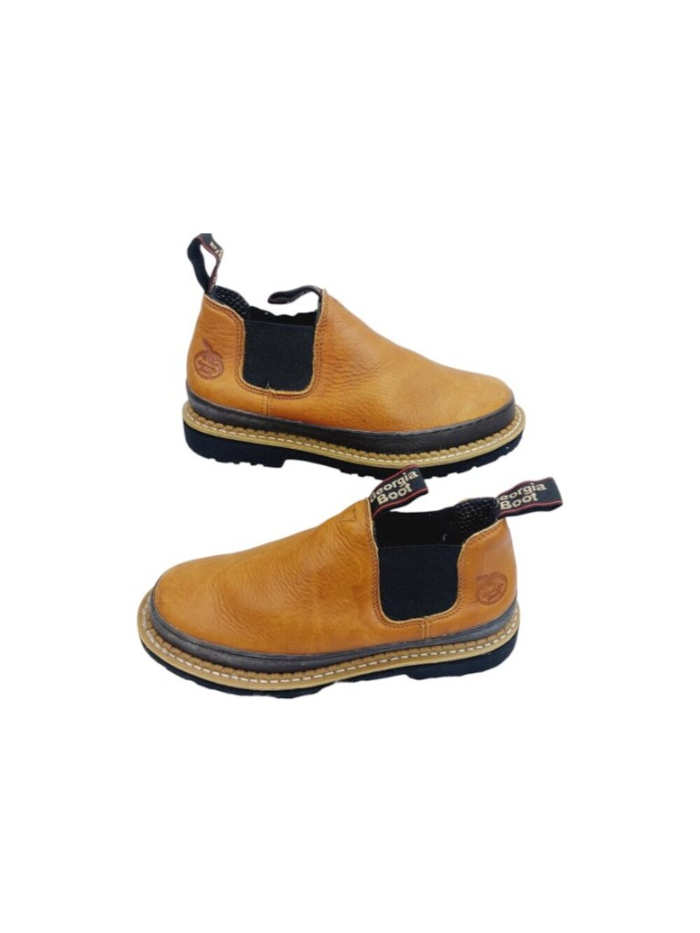 Georgia Boot Men's Tan Black Giant Revamp Romeo Slip-On Leather Work Boots Sz 8